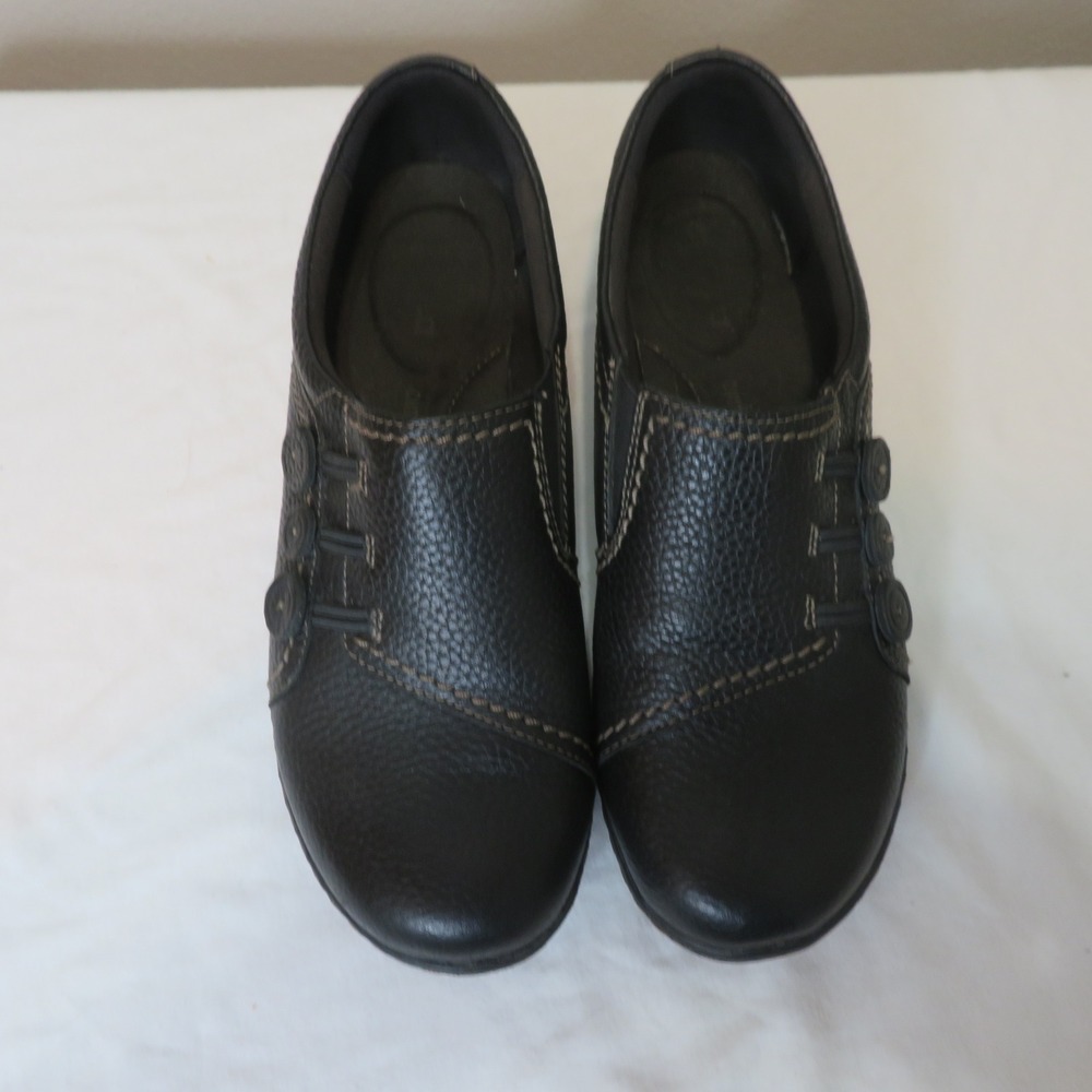 Clarks Collection Black Leather Button Slip On Loafers Shoes Womens 8 M 26067317